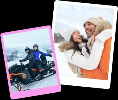 Uśmiechnięci ludzie na śniegu