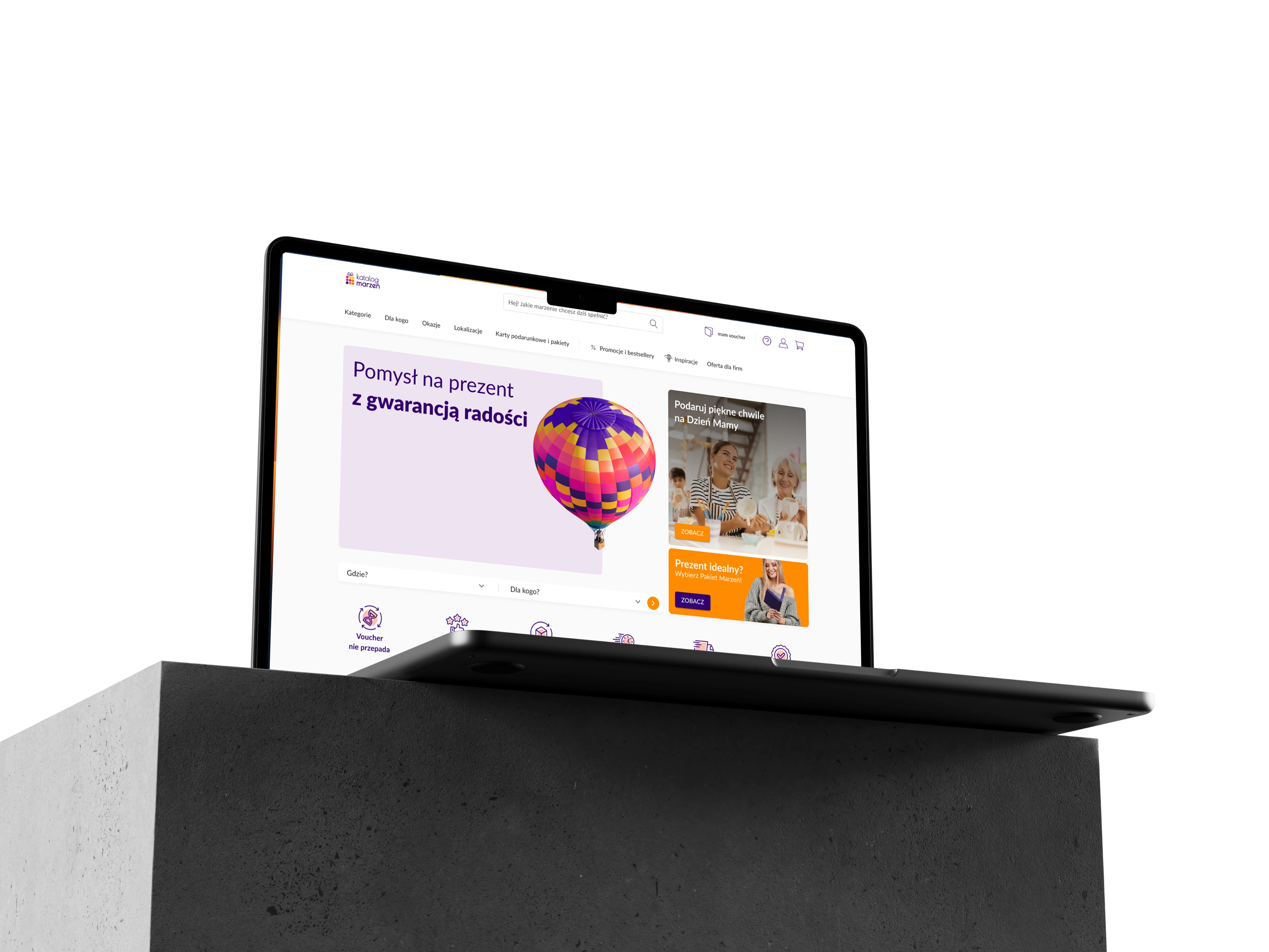 Laptop z widokiem strony Katalogu Marzeń